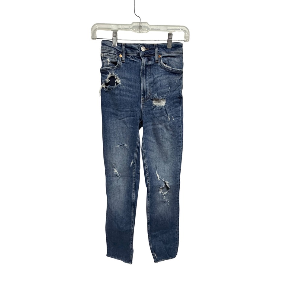We The Free Free People High Rise Skinny Straight Jeans 24 Distressed Raw Hem